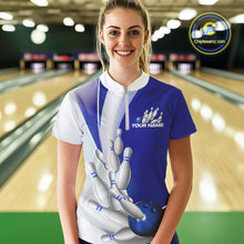 Load image into Gallery viewer, Custom Blue Bowling Quarter-Zip Shirts For Women, Bowling Team Shirt Bowlers Outfit IPHW9232