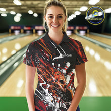 Load image into Gallery viewer, Custom Flame Skull Bowling Team Women Polo Shirts, Fire Halloween Bowler Outfit Uniform IPHW9583