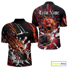 Load image into Gallery viewer, Custom Flame Skull Bowling Team Men Quarter-Zip Shirts, Fire Halloween Bowler Outfit Uniform IPHW9583