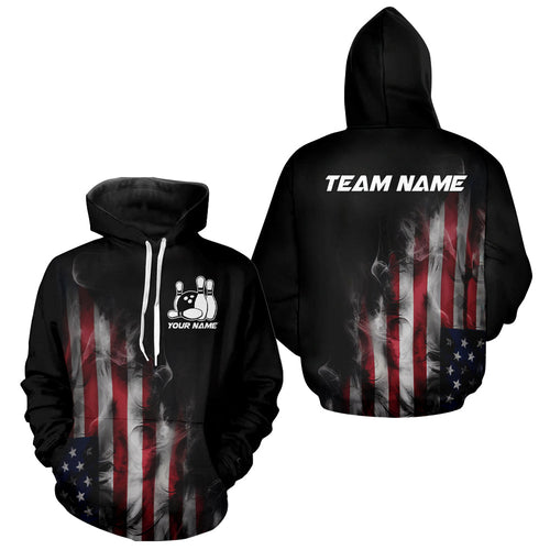 Smoke American Flag Custom Patriotic Bowling Hoodie Shirts For Men And Women, US Bowling Team Shirt IPHW7585