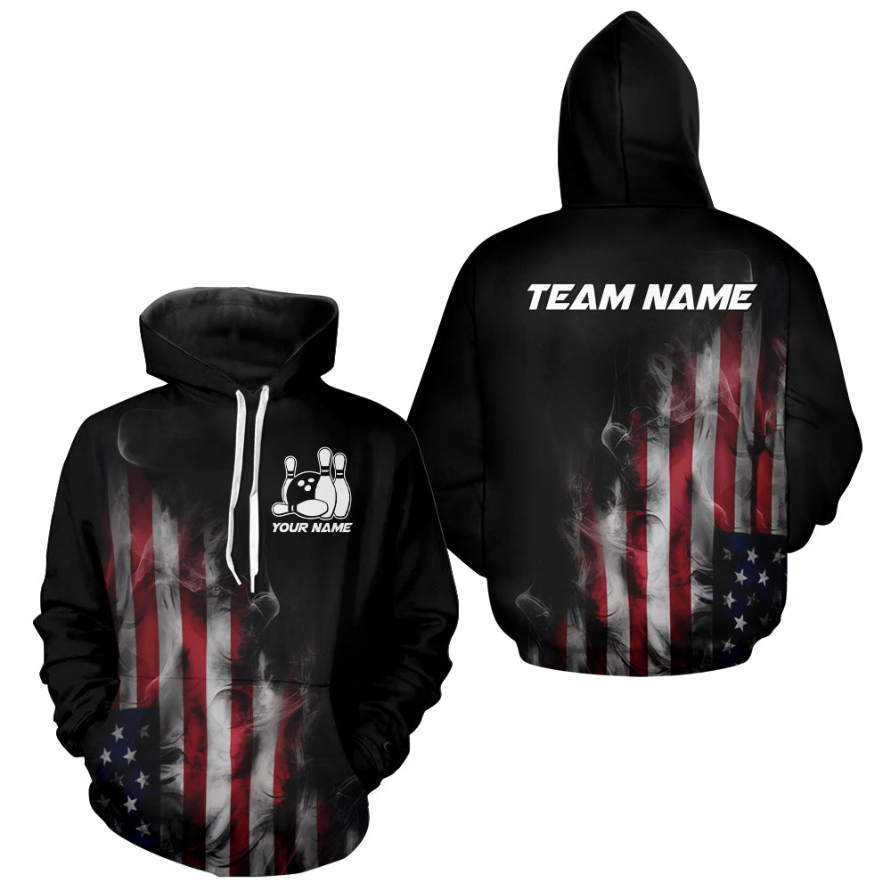 Smoke American Flag Custom Patriotic Bowling Hoodie Shirts For Men And Women, US Bowling Team Shirt IPHW7585