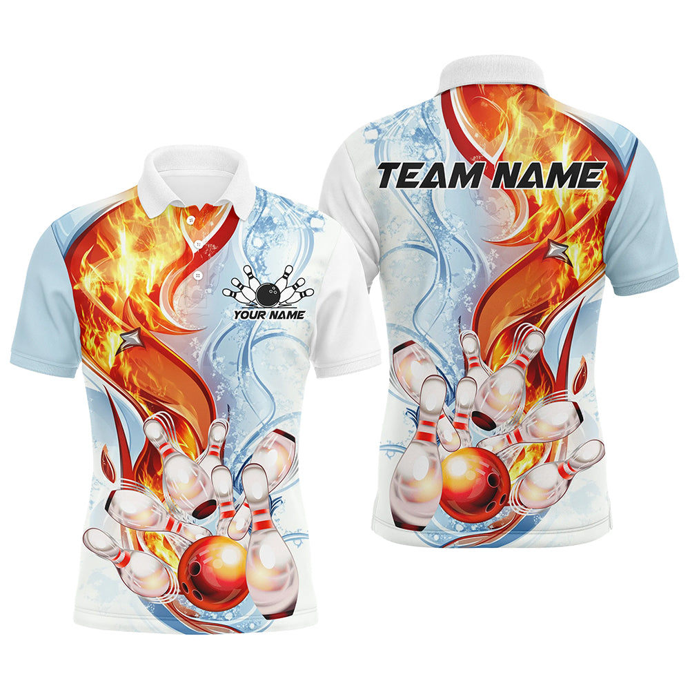 Water And Fire Custom Striking Bowling Shirts For Men, Flame Bowling Team Shirt Bowler Outfit IPHW7591