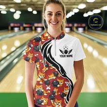 Load image into Gallery viewer, Custom Cute Funny Ginger Tabby Cat Bowling Women Quarter-Zip Shirts, Bowling Team Shirt IPHW10318