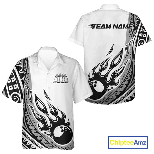 Custom Gray Tribal Polynesian Pattern Men And Women Bowling Team Shirt, Maori Style Bowling Outfit IPHW10328