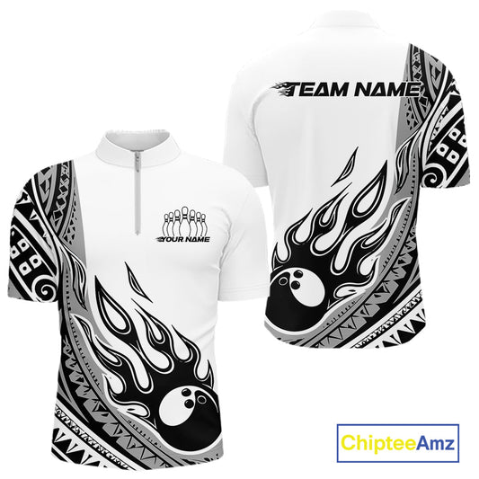 Custom Gray Tribal Polynesian Pattern Men Bowling Team Shirt, Maori Style Bowling Outfit IPHW10328