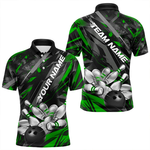 Custom Black And Green Bowling Polo Shirts For Men, Bowling Tournament Team Uniform IPHW8529