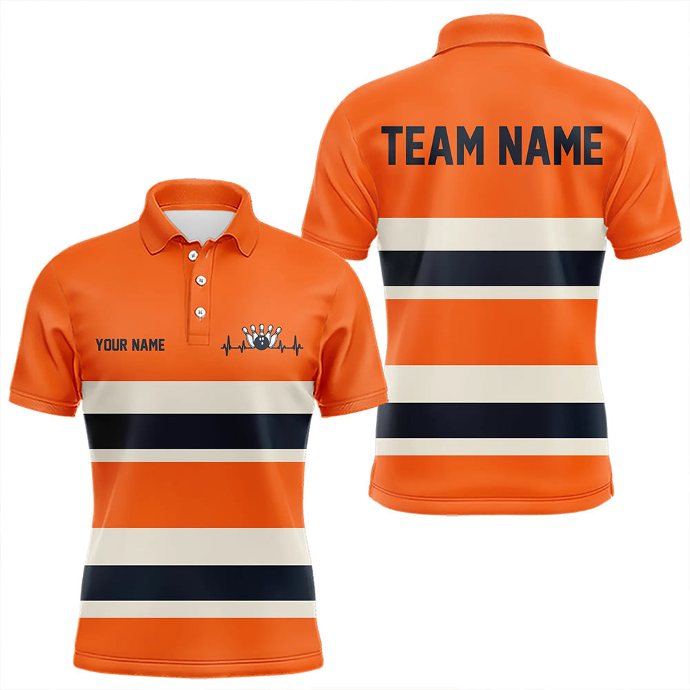 Custom Classic Retro Orange Bowling Polo Shirts For Men, Bowling Team Shirt With Name IPHW8531