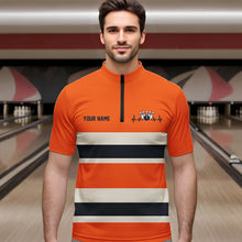 Load image into Gallery viewer, Custom Classic Retro Orange Bowling Quarter-Zip Shirts For Men, Bowling Team Shirt With Name IPHW8531