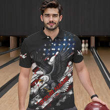 Load image into Gallery viewer, Personalized American Flag Eagle Men Bowling Polo Shirts, Patriotic US Bowling League Shirt  IPHW8731