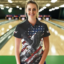 Load image into Gallery viewer, Personalized American Flag Eagle Women Bowling Polo Shirts, Patriotic Bowling League Shirt  IPHW8731
