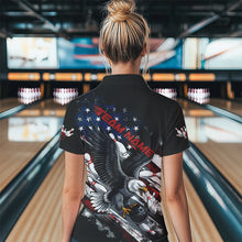 Load image into Gallery viewer, Personalized American Flag Eagle Women Bowling Polo Shirts, Patriotic Bowling League Shirt  IPHW8731