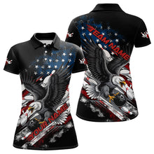 Load image into Gallery viewer, Personalized American Flag Eagle Women Bowling Polo Shirts, Patriotic Bowling League Shirt  IPHW8731