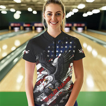 Load image into Gallery viewer, Personalized American Flag Eagle Women Bowling Quarter-Zip Shirts, Patriotic Bowling Shirt  IPHW8731