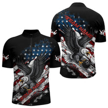 Load image into Gallery viewer, Personalized American Flag Eagle Men Bowling Quarter-Zip Shirts, Patriotic US Bowling League Shirt  IPHW8731