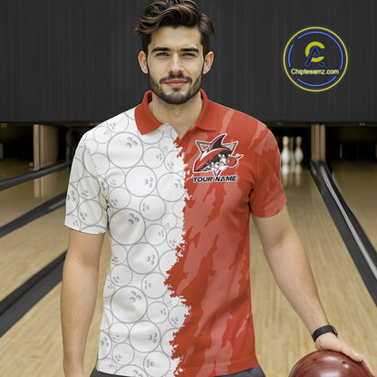 Custom White And Orange Shark Bowling Polo Shirts For Men, Shark Bowling League Shirt IPHW8991