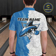Load image into Gallery viewer, Custom White And Blue Shark Bowling Polo Shirts For Men, Shark Bowling League Shirt IPHW8993