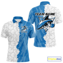 Load image into Gallery viewer, Custom White And Blue Shark Bowling Polo Shirts For Men, Shark Bowling League Shirt IPHW8993