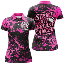 Load image into Gallery viewer, Black And Pin Strike Out Breast Cancer Pink Ribbon Custom Breast Cancer Ladies Bowling Shirt IPHW7049