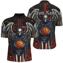 Load image into Gallery viewer, Custom Us Bowling Shirts For Men, American Flag Skull Patriotic Bowling Team Shirt Outfit IPHW7607