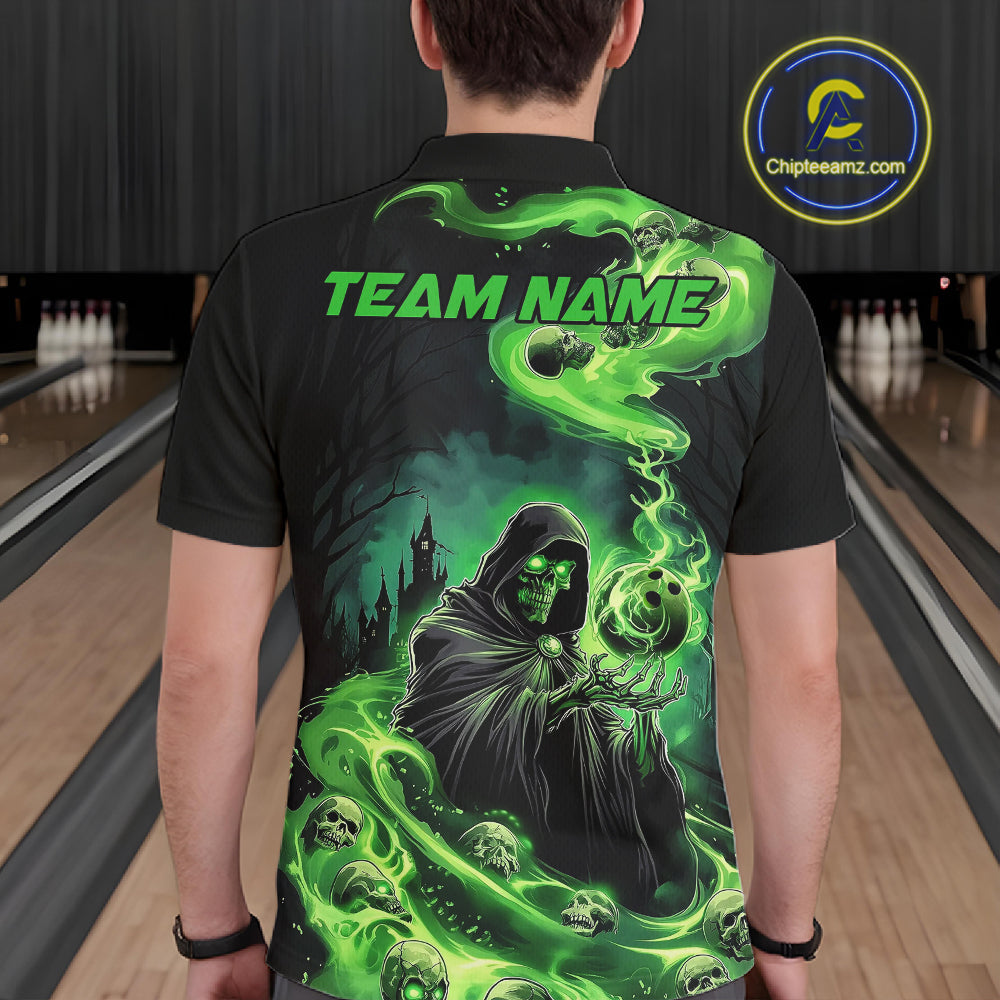 Black And Green Grim Reaper Custom Halloween Bowling Team Shirts For Men, Bowling Gifts IPHW7612