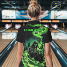 Load image into Gallery viewer, Black And Green Grim Reaper Custom Halloween Bowling Team Shirts For Men, Bowling Gifts IPHW7612