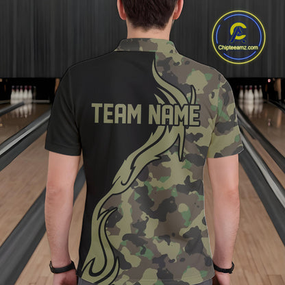 Military Green Camo Custom Army Bowling Team Shirts Personalized Bowling League Shirts For Men IPHW5515