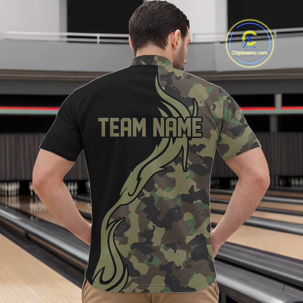Military Green Camo Custom Army Bowling Team Shirts Personalized Bowling League Shirts For Men IPHW5515