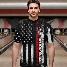 Load image into Gallery viewer, Custom Red Thin Line American Flag Eagle Bowling Men Quarter-Zip Shirts, Patriotic US Bowling Shirt IPHW8736