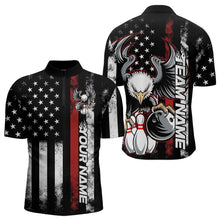 Load image into Gallery viewer, Custom Red Thin Line American Flag Eagle Bowling Men Quarter-Zip Shirts, Patriotic US Bowling Shirt IPHW8736