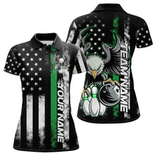 Load image into Gallery viewer, Custom Green Thin Line American Flag Eagle Bowling Women Polo Shirts, Patriotic US Bowling IPHW8737