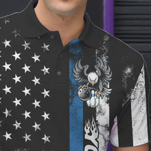 Load image into Gallery viewer, Custom Blue Thin Line American Flag Eagle Bowling Men Polo Shirts, Patriotic US Bowling Shirt IPHW8738