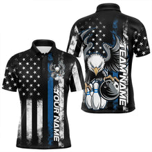Load image into Gallery viewer, Custom Blue Thin Line American Flag Eagle Bowling Men Polo Shirts, Patriotic US Bowling Shirt IPHW8738