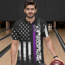 Load image into Gallery viewer, Custom Purple Thin Line American Flag Eagle Bowling Men Polo Shirts, Patriotic US Bowling Shirt IPHW8739