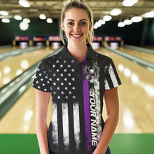 Load image into Gallery viewer, Custom Purple Thin Line American Flag Eagle Bowling Women Polo Shirts, Patriotic US Bowling IPHW8739