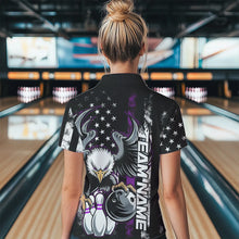 Load image into Gallery viewer, Custom Purple Thin Line American Flag Eagle Bowling Women Polo Shirts, Patriotic US Bowling IPHW8739