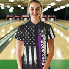 Load image into Gallery viewer, Custom Purple Line American Flag Eagle Bowling Women Quarter-Zip Shirt, Patriotic Bowling IPHW8739