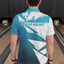 Load image into Gallery viewer, Custom White And Blue Bowling Team Polo Shirts For Men, Bowling Ball Pattern Bowlers Outfit IPHW8741