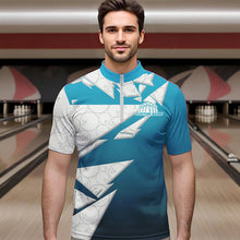 Load image into Gallery viewer, Custom White And Blue Bowling Team Quarter-Zip Shirts For Men, Bowling Ball Pattern Bowlers Outfit IPHW8741