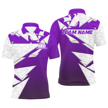 Load image into Gallery viewer, Custom White And Purple Bowling Team Polo Shirts For Men, Bowling Ball Pattern Bowlers Outfit IPHW8742