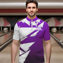 Load image into Gallery viewer, Custom White And Purple Bowling Team Men Quarter-Zip Shirts, Bowling Ball Pattern Bowlers Outfit IPHW8742