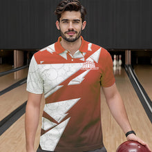 Load image into Gallery viewer, Custom White And Orange Bowling Team Polo Shirts For Men, Bowling Ball Pattern Bowlers Outfit IPHW8743