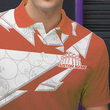 Load image into Gallery viewer, Custom White And Orange Bowling Team Polo Shirts For Men, Bowling Ball Pattern Bowlers Outfit IPHW8743