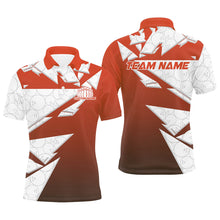 Load image into Gallery viewer, Custom White And Orange Bowling Team Polo Shirts For Men, Bowling Ball Pattern Bowlers Outfit IPHW8743
