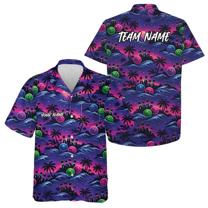 Custom Summer Vibe Ocean And Palm Tree Bowling Hawaiian Team Shirt IPHW10836