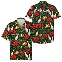 Load image into Gallery viewer, Custom Tropical Leaves And Hibiscus Flower Golden Bowling Ball Hawaiian Bowling Team Shirt IPHW10842