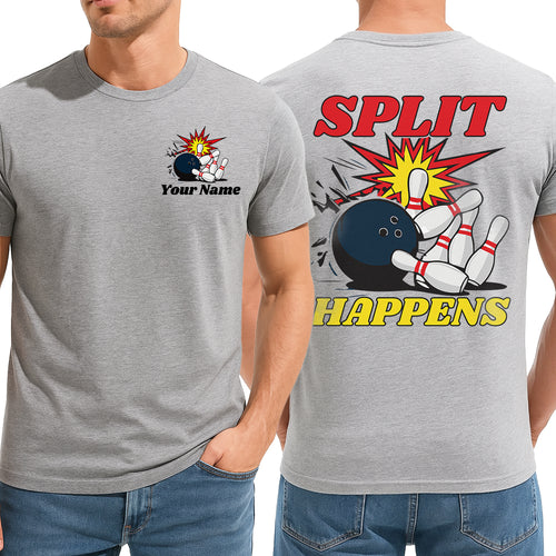 Custom Split Happens Bowling T-Shirts For Men, Funny Team Outfit IPHW9050