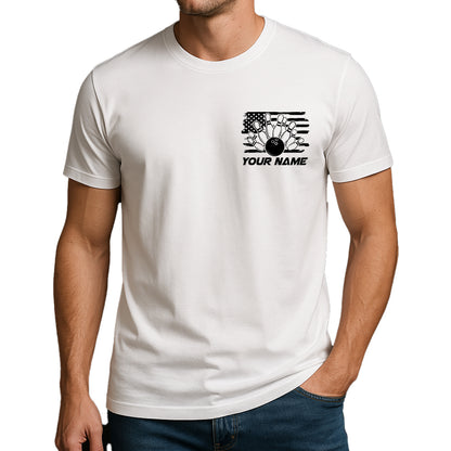 Custom American Flag US Bowling T-Shirts For Men, Patriotic Bowling Shirt IPHW9053