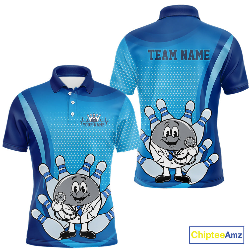 Custom Blue Doctor Bowling Polo Shirts For Men, Funny Doctor Bowling Jerseys IPHW9235
