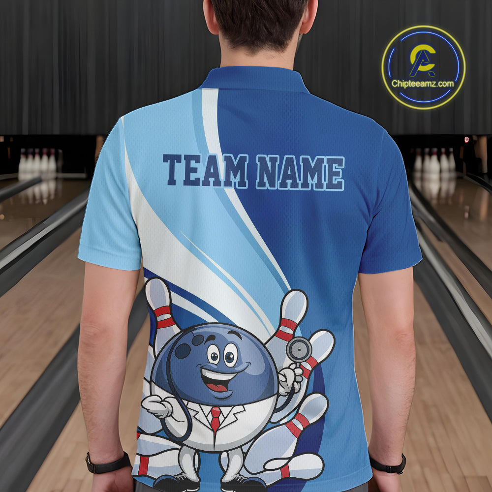 Custom Blue Doctor Bowling Polo Shirts For Men, Funny Doctor Bowling Jerseys IPHW9239