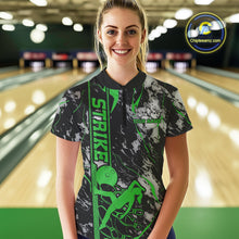 Load image into Gallery viewer, Custom Green And Gray Camo Strike Bowling Women Quarter-Zip Team Shirts, Bowling Jersey IPHW9243